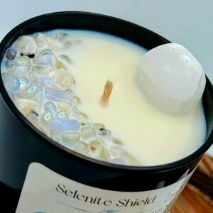 Selenite Shield Crystal Candle. Energetic shield of protection, ritual candle